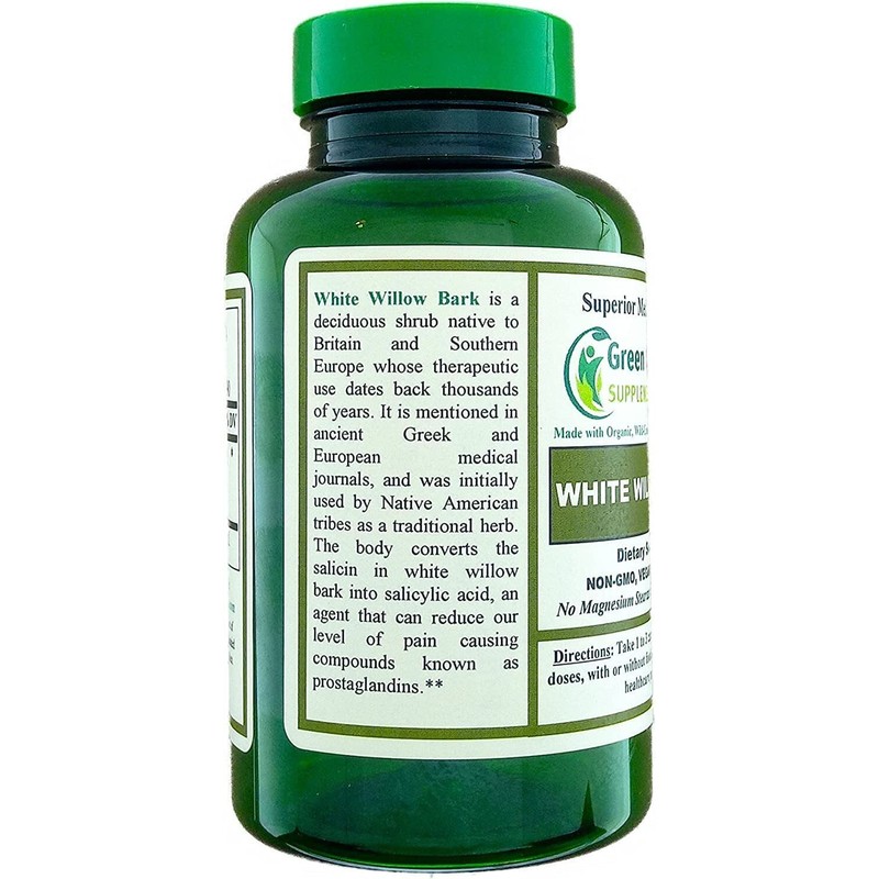 Green Organic Supplements White Willow Bark, 180 Vcaps, High Absorbable,