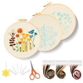 RAINFLOW Embroidery Kits for Adults - 3 Sets Learn to Embroider Kit Adult Beginner,Cross Stitch Kits,Adult Craft Kits,Starter Kits for Hand Craft Lover with Embroidery Hoop, Instructions and Threads