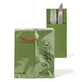 Mank Cutlery Napkins Made of Softpoint, Napkins Pub Cutlery Bag 40 cm x 33 cm 1/8 Fold with Cutlery Slot Napkin Pockets for Cutlery Pack of 50 (Olive)