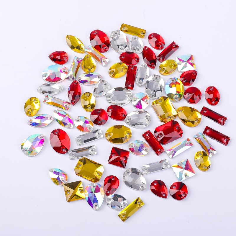 SWTHONY 122pcs Gold Sew on Rhinestones for Crafting Mixed Shapes,