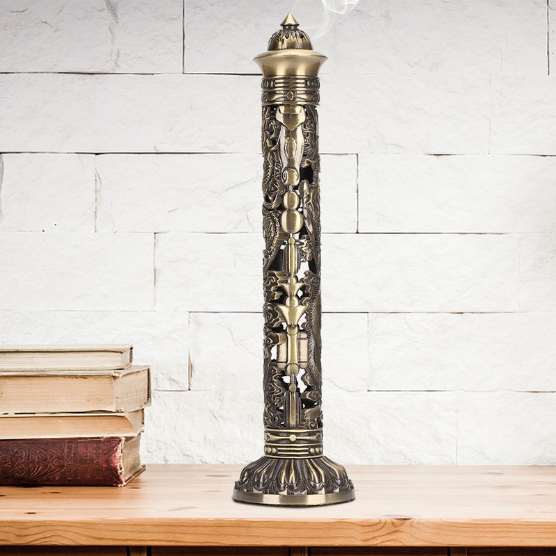 Incense Burner Bronze Tone Dragon Phoenix Relief Craft Ornaments Tea