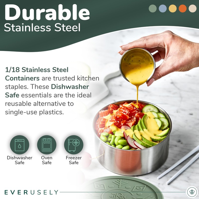 Everusely - Stainless Steel Containers with Lids - Set of