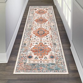Pauwer Vintage Runner Rug 2x6, Farmhouse Distressed Area Rug, Washable Rug Runner, Non Slip Floor Carpet Runner for Hallways Kitchen Laundry Room Bedroom, Colorful