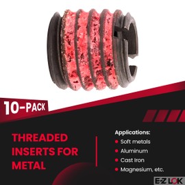 E-Z LOK Threaded Insert for Metal 12L14 Carbon Steel Thread Inserts 5/16-24 Internal Threads, 1/2-13 External Threads, 0.484 Length Pack of 10