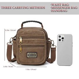 Man Small Canvas Crossbody Phone Purse Bag Mini Messenger Bag Waist Belt Side Bag (Khaki) … …