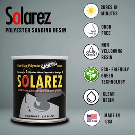 SOLAREZ UV Dual Cure Polyester Sanding Resin (4 oz) Clear, 3 min Solar Cure! ~ Hot Coat Formulated ~ Surfboards, Wakeboards, Sporting Goods, Fishing, Woodwork, Cabinets, Guitars, Hobby, RC Modeling