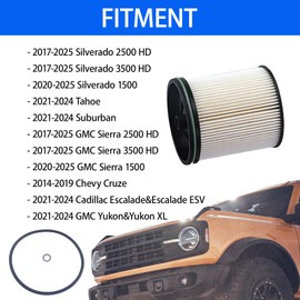 EXQUIPLEM TP1015 Filtro de combustible compatible con 6.6L DuramaxDiesel 2017-2024 ChevySilverado/GMC2500HD 3500HD, 2014-2019 Chevy Cruze reemplaza 22937279, 23456595 (paquete de 2)
