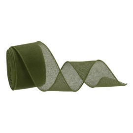 sourcing map Burlap Ribbon Fabric Wired Edge Ribbons Olive Green 2-1/2 Inch x 10 Yard for Gift Wrapping, Bow, Wreath, Christmas Tree, Flower Bouquet (6.4cm x 9m)