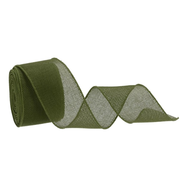 sourcing map Burlap Ribbon Fabric Wired Edge Ribbons Olive Green