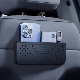 Bolsillo para teléfono de coche, Organizador de bolsillo para coche - Bolsa de almacenamiento de malla para consola Organizador multifuncional del bolsillo lateral del coche, bolsa adhesiva de cuero