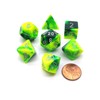 Chessex Polyhedral 7-Die Gemini Dice Set - Green-Yellow with Silver