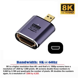 Xiwai 8K Micro HDMI Male to HDMI 2.1 Female UHD Extension Gold Converter Adapter Support 8K 60hz HDTV