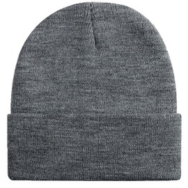 Rosoz Beanie Hats for Men, Slouchy Beanies for Men Knitted Caps for Women Soft Warm Unisex Cuffed Beanie Gray