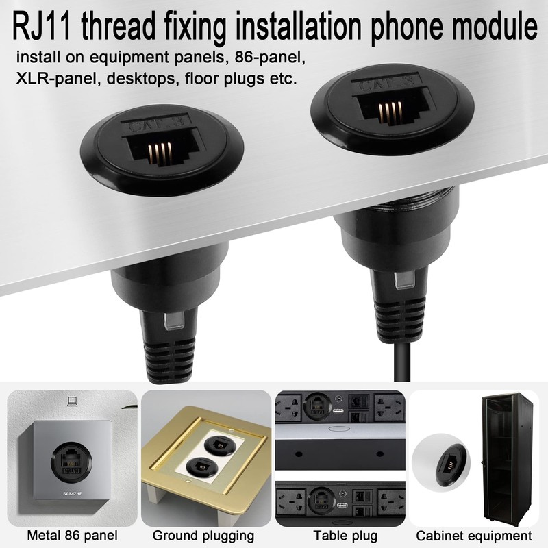QIANRENON RJ11 Embedded Threaded Fixed Mount Adapter CAT3 RJ11 6P4C
