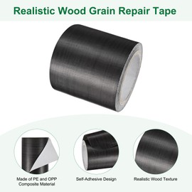 M METERXITY 1-Roll Wood Grain Repair Tape, 2.24in x 15ft Textured Realistic Self-Adhesive Wood Floor Tape Contact Paper for Furniture/Floors/Home [Black]