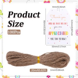 SOFPLATE 1 Box 100Pcs Thank You for All That You Do Tags 3x2 Kraft Paper Tags with Twine Colorful Thank You Labels for Party Wedding Favor Wrapping Employee Mothers Day Teachers Day Thanksgiving