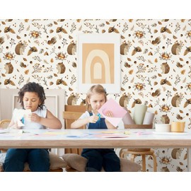 Reqfen Floral Wallpaper Peel and Stick Wallpaper Vintage Birds Hedgehogs Flower Contact Paper 16.1''X78.7'' Self Adhesive Removable Wallpaper for Nursery Bedroom Mural Wall Decorative