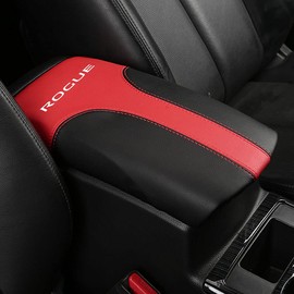 XITER Car Armrest Cover Saver, 1 Pc Center Console Leather Pad Fit for Nissan Rogue 2014-2020, 2017-2022 Rogue Sport Central Console Armrest Box Protector Interior Accessories (Black+Red)