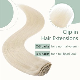 Real Human Hair Platinum Blonde Clip in Extensions - 8PCS, 18 Inch 70g Remy Hair Seamless Thin Weft Hair Extension