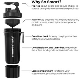 Smartshake O2GO ONE 4-Pack Protein Shaker Bottle 600 ml | 20 oz - Storage Included - Leakproof Screw-on Lid - BPA Free - Unisex - Mist Grey, Army Green, Black, Navy Blue