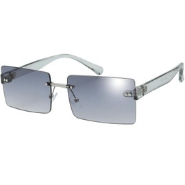 The Fresh Minimalist Small Rectangular Sunglasses Clear Eyewear Trendy Rimless Shades FR1M4015 (401505-Silver, Gradient Grey, 60)
