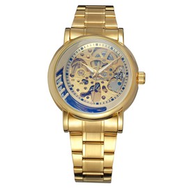 WINNER Men Hollow Full Automatic Mechanical Waterproof Watch Wristwatch (Gold)
