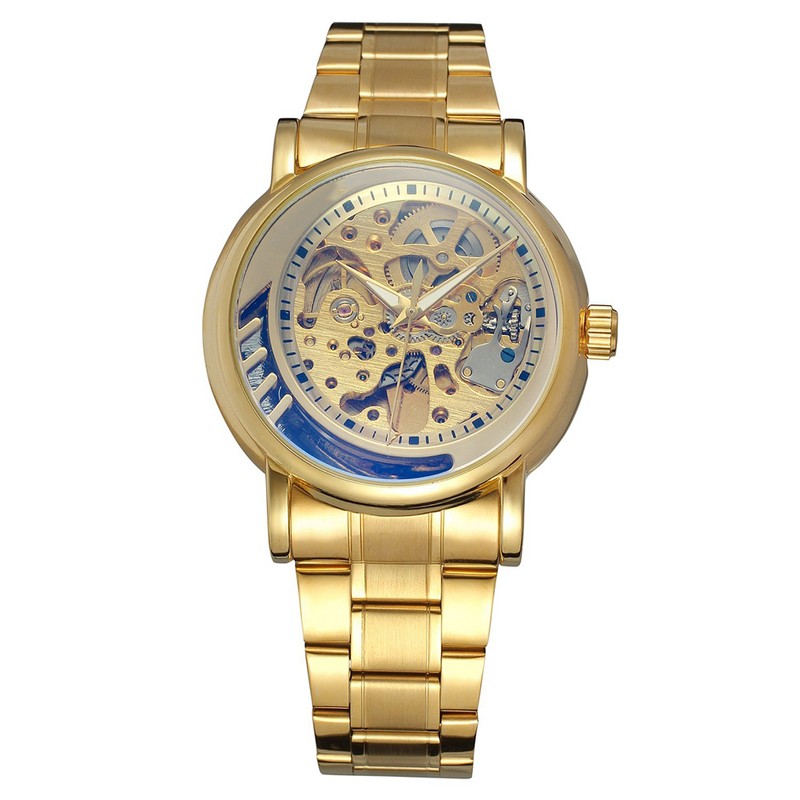 WINNER Men Hollow Full Automatic Mechanical Waterproof Watch Wristwatch (Gold)