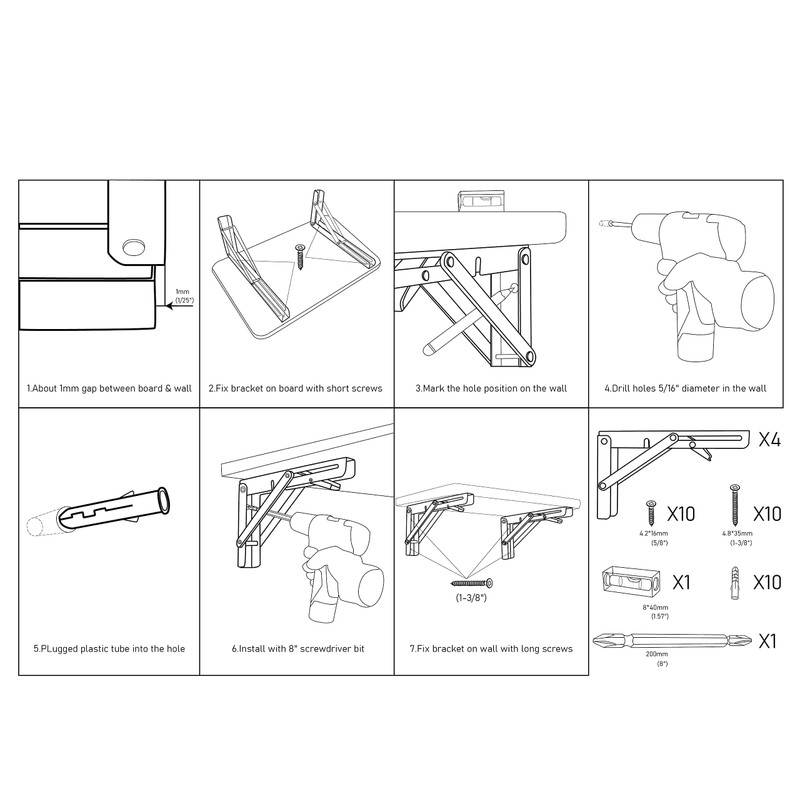 MySit 16" Folding Shelf Brackets 4 PCS, Max Load 550lb