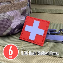 Medical Cross Patch, POWNEW Tactical First Aid Med Patches Perfect for IFAK Trauma Pouch, EMT, EMS, EDC Bag - 6 Pcs