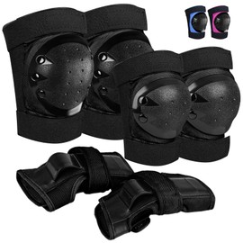 iMoebel Protector Pad Set, 6-in-1 Inline Protector Set, Children's Protective Equipment, Adjustable Knee Pads, Elbow Pads, Wrist Guards for Skating, Driving, Scooter, Skateboard, Black, L