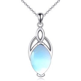 YAFEINI Celtic Moonstone Necklace for Women 925 Sterling Silver Moonstone Trinity Knot Pendant Jewellery Gift for Girls (G-Celtic Knot Moonstone Necklace)