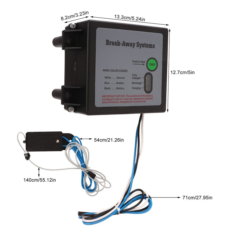 Break Away system with LED Test Battery Meter Trailer Box