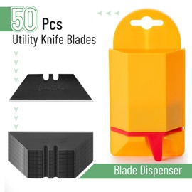 Bates- Utility Knife Blades with Dispenser, 50 Pack, Carbon Steel, Black, Box Cutter Blades, Utility Razor Blades Utility Knife, Razor Knife Blades, Replacement Blades, Razor Blades for Box Cutters