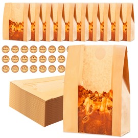 Homrelaxy 31pcs Paper Bread Bags for Homemade Bread, Sourdough Bag with Window, 13.7 x 8.3 x 3.5 Inch Large Brown Kraft Bakery Bags for Storing Loaves & Snacks, Includes 40 Sealing Stickers