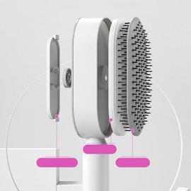 Self Cleaning Hair Brush, Paddle Detangling Hairbrush Hair Comb for Women, Scalp Massage Rounded Comb, Great On Wet or Dry Hair (White)