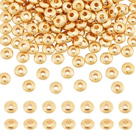 PH PandaHall - 200 abalorio espaciadoras planas de oro de 18 quilates, abalorio redondas de 5 mm, abalorio Heishi de disco sueltas, espaciadores de metal para abalorio de arcilla Heishi, collar apilable de verano, joyería