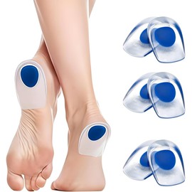 3 Pares Taloneras de Gel - Almohadilla Silicona Vmingo Alivio de Dolor de Talón, Fascitis Plantar y Espolón Calcáneo Unisex, Reutilizables, Amortiguación y Elevación Azul 11x7cm