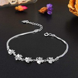 Ategazza egb14 Clover Leaf Bracelet Earrings 925 Sterling Silver Women's Happy, Silver