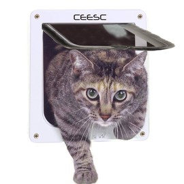 CEESC Cat Flap Door Magnetic Pet Door with 4 Way Lock for Cats, Kitties and Kittens, 3 Sizes and 2 Colors Options (M- Inner Size: 6.18"(W) x 6.30"(H), White)