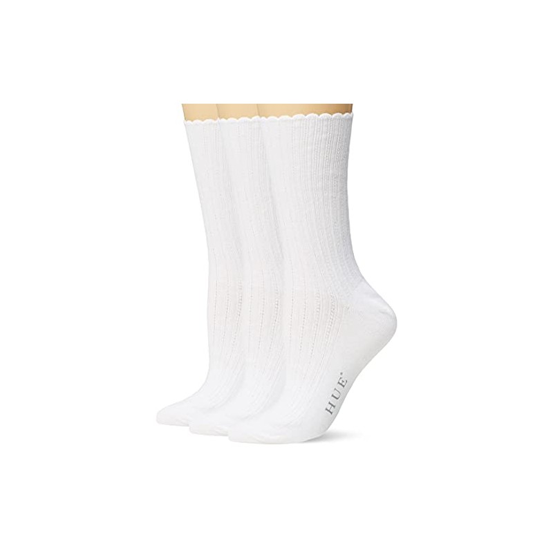 HUE Women's Scalloped Pointelle Sock, White,One size