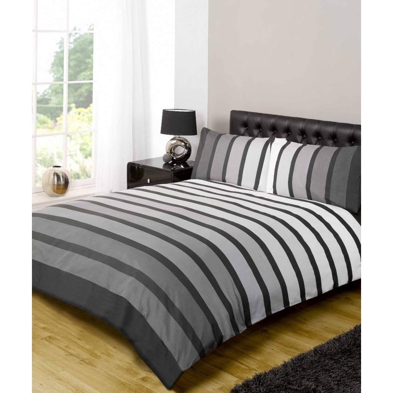 Soho Black Stripe Duvet Cover Quilt Bedding Set, Black White