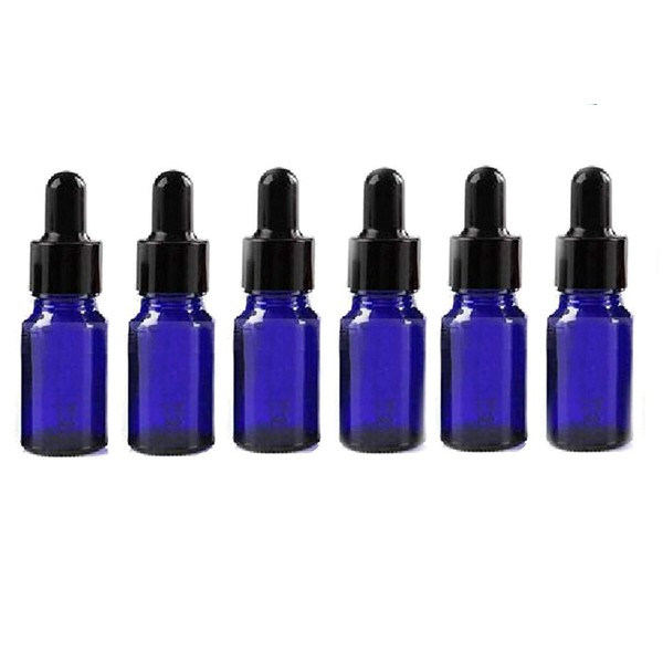 ericotry 6Pcs 5ml / 0.17oz Cobalt Blue Glass Droppers for Essential Oils Portable Travel Empty Refillable Glass Bottles Essential Oil Perfume Liquid Containers Bottles with Head Droppers