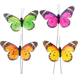 YCHTEWY-Feather Butterfly Decorations Set of 12pcs with Wire, Monarch Butterfly 4.7×2.7in Home Flower Arrangement Garden Decoration…