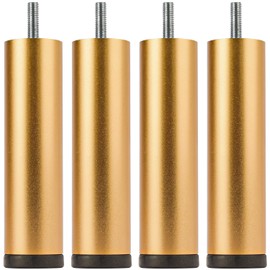 TCHOSUZ 6 inch / 15cm Metal Furniture Legs, Pack of 4 Modern Aluminum Alloy Tapered Replacement Feet with M8 Hanger Bolts & T-Nuts for Home DIY Projects Couch Sofa Cabinet Nightstand TV Stand Gold