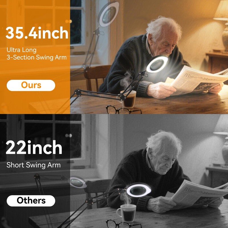 12XMagnifying Glass with Light and Stand|Magnifying Lamp with 3-Section Swing