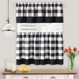 Achim Home Furnishings Hunter Window Curtain Tier Pair and Valance Set, 57" x 24", Black