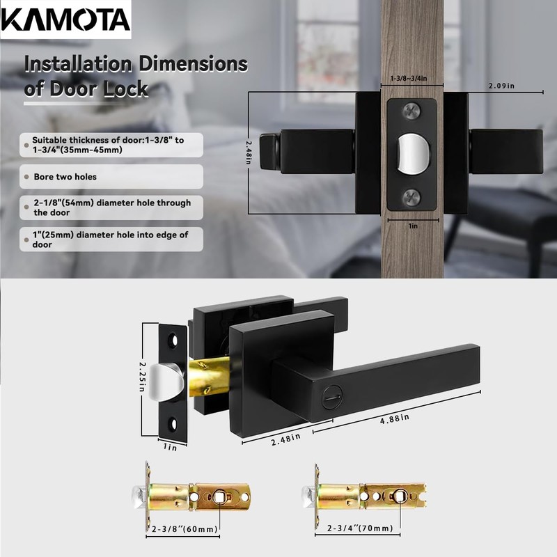 KAMOTA Privacy Door Levers, 8 Pack Matte Black Door Handles