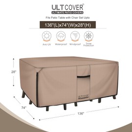 ULTCOVER ULTCOVER Rectangular Patio Heavy Duty Table Cover - 600D Tough Canvas Waterproof Outdoor Dining Table and Chairs General Purpose Furniture Cover Size 136L x 74W x 28H inch Brown