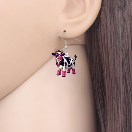 DOWAY Acrylic Cute Cartoon Cow Print Earrings Dairy Cattle Dangle Farm Animals Jewelry for Women Cow Charm Gifts (Red)
