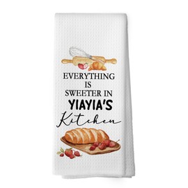 Mcehtle Yiayia Gifts Kitchen Towels, Yiayia Grandma Gifts from Grandchildren Grandkids, Mimi Yaya Gift for Women, Mother’s Day Hand Towel Tea Dish Towels 16x24 Inch